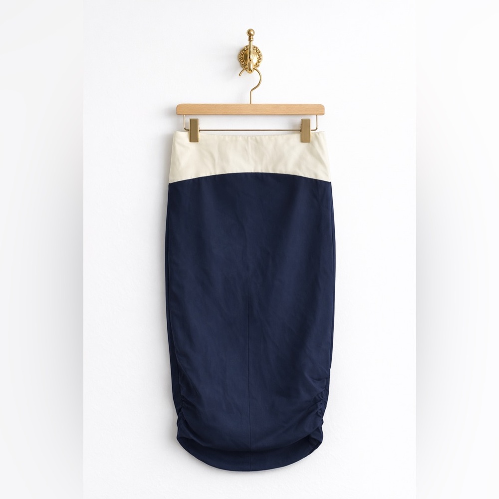 Alexander McQueen MCQ Navy & Cream Colorblock Pencil Skirt US8 IT 44‎